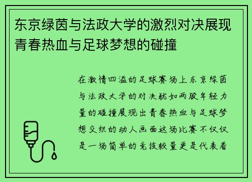 东京绿茵与法政大学的激烈对决展现青春热血与足球梦想的碰撞