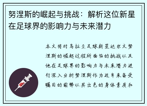 努涅斯的崛起与挑战：解析这位新星在足球界的影响力与未来潜力