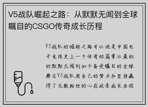 V5战队崛起之路：从默默无闻到全球瞩目的CSGO传奇成长历程